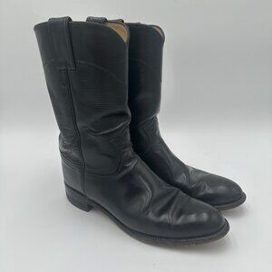 Justin Cowboy Western Boots Womens Size 7.5 B Black Leather Rodeo 11"